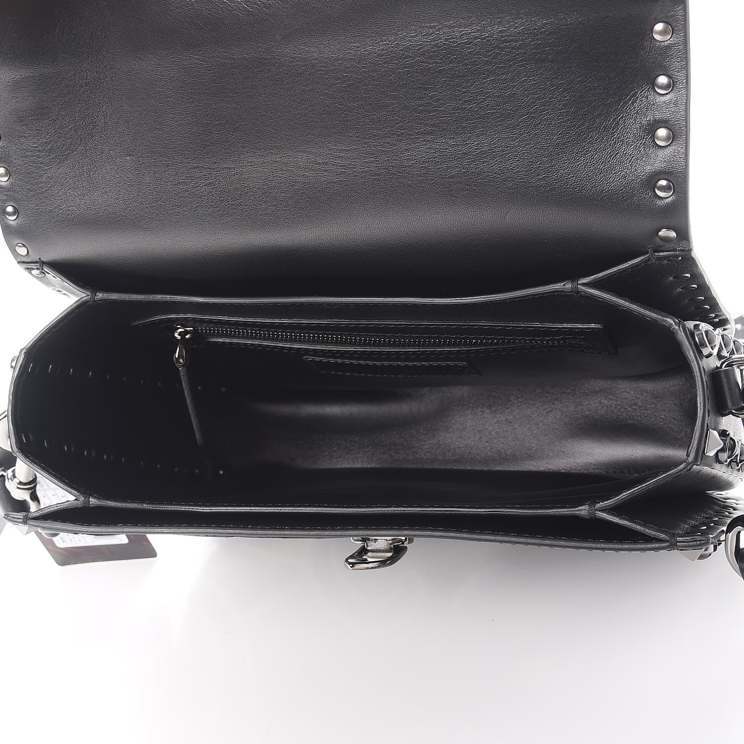 Valentino Garavani Calfskin Panther Medium Guitar Strap Rockstud Rolling Flap Saddle Bag Black 5 of 8