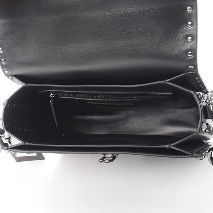 Valentino Garavani Calfskin Panther Medium Guitar Strap Rockstud Rolling Flap Saddle Bag Black 5 of 8
