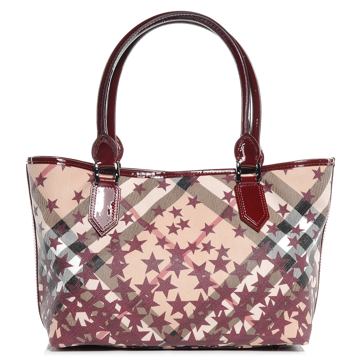 Patent Supernova Check Stars Small Nickie Tote Berry Red