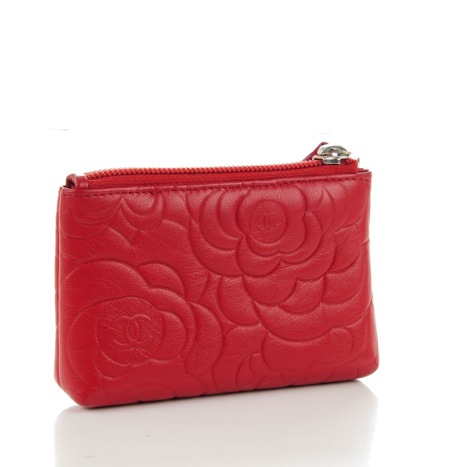 Chanel Lambskin Camellia Embossed Key Holder Case Red 3 of 7