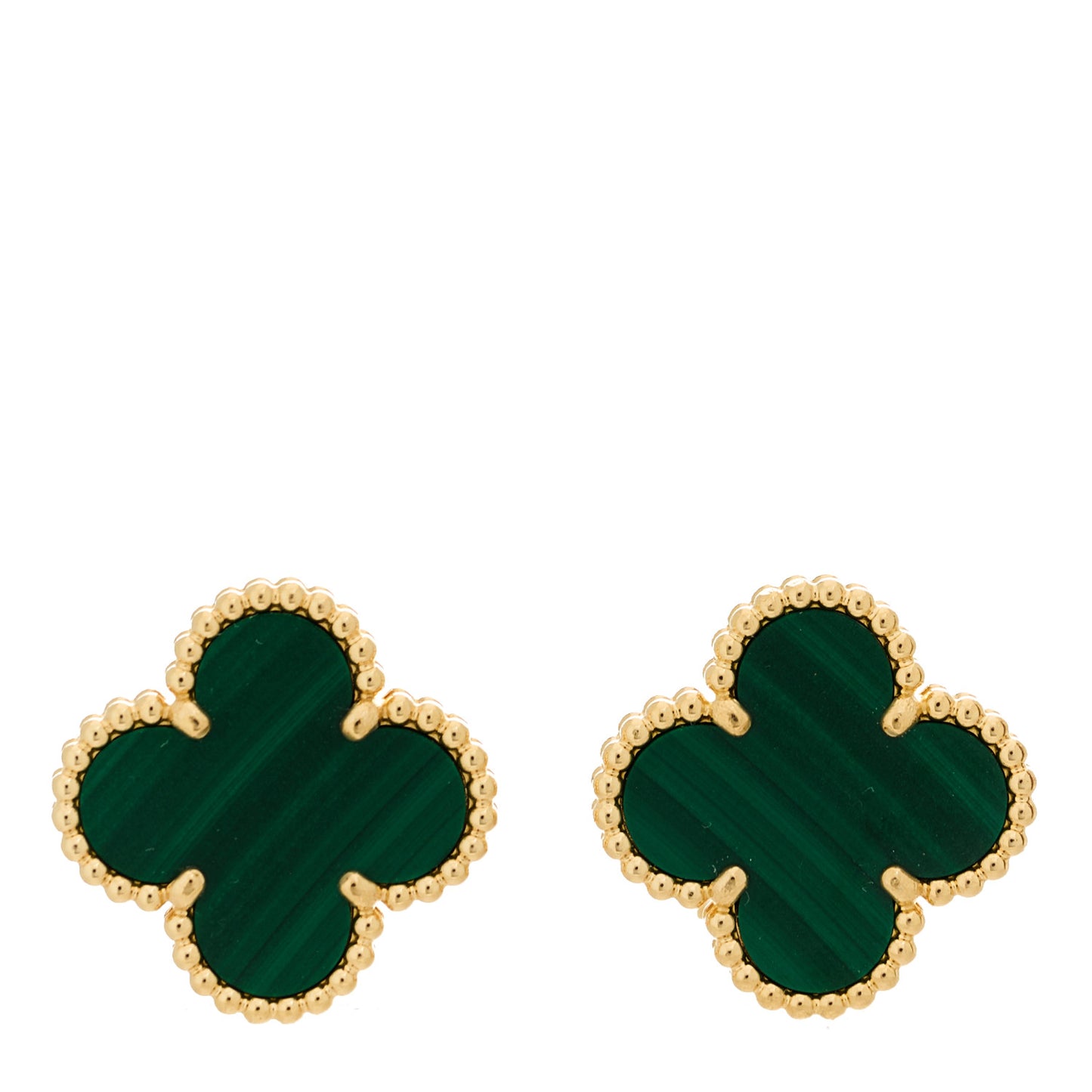 18K Yellow Gold Malachite Vintage Alhambra Earrings