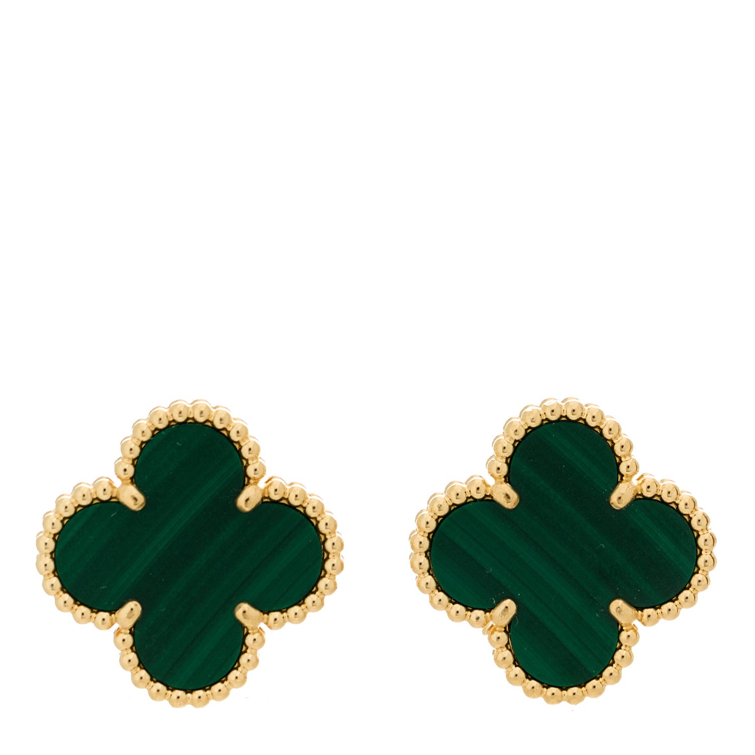 Van Cleef & Arpels 18K Yellow Gold Malachite Vintage Alhambra Earrings 1 of 5