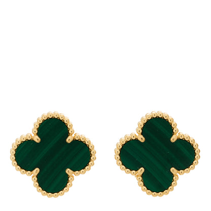 Van Cleef & Arpels 18K Yellow Gold Malachite Vintage Alhambra Earrings 1 of 5