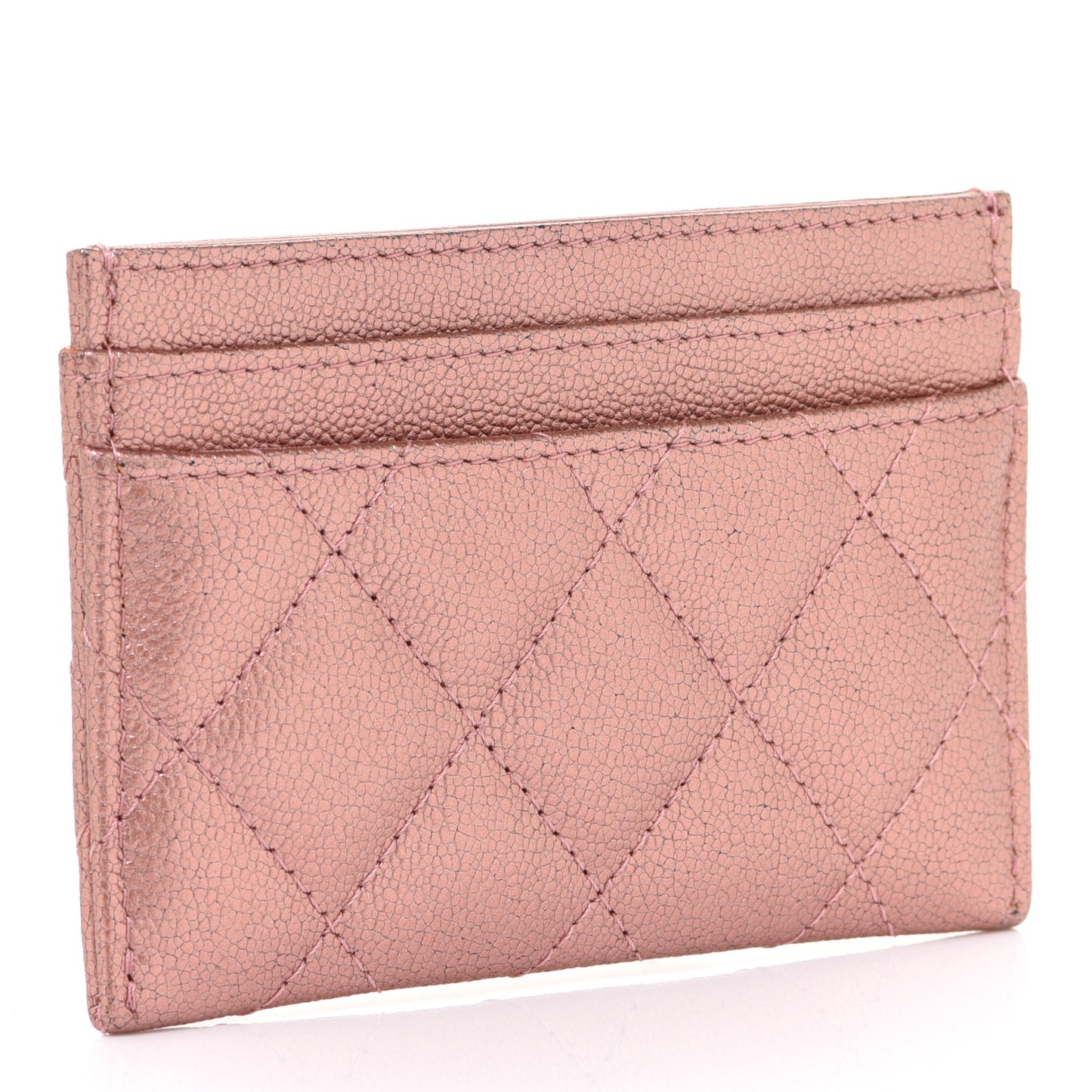 Metallic Caviar Quilted Reissue Card Holder Rose Gold