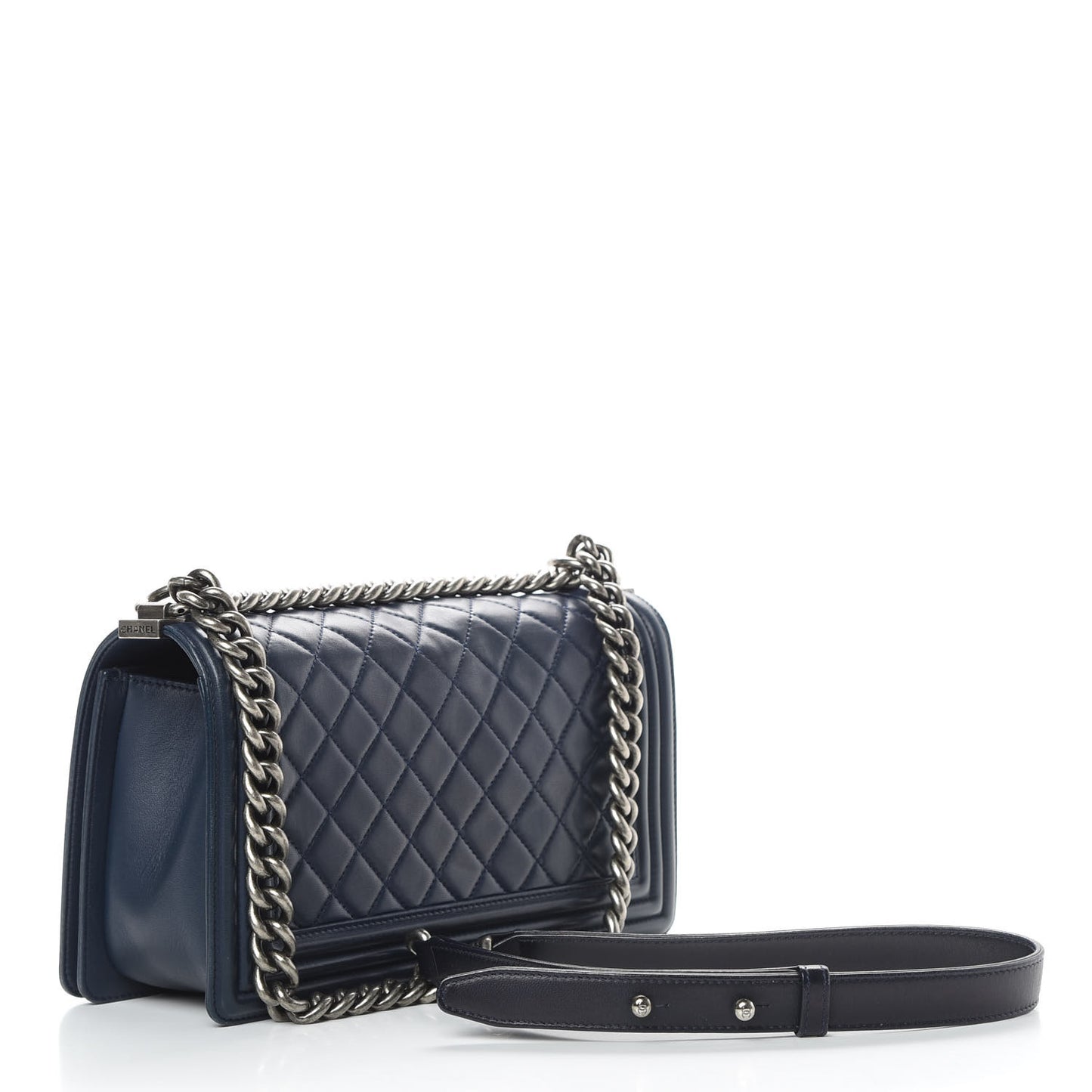 Lambskin Quilted Medium Boy Flap Dark Navy