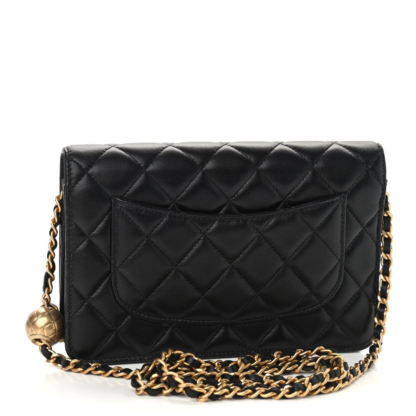 Lambskin Quilted CC Pearl Crush Wallet on Chain WOC Black