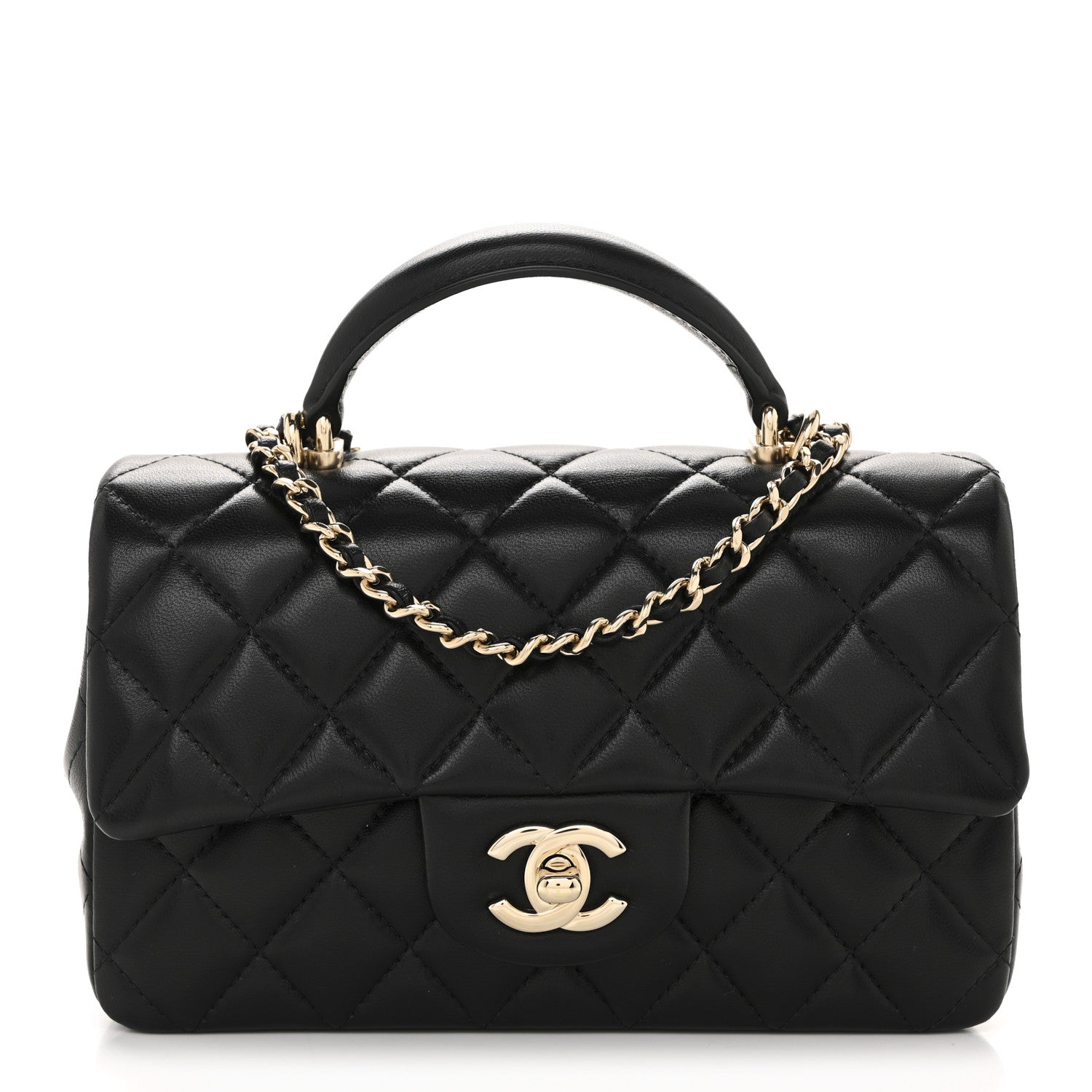Chanel Lambskin Quilted Mini Top Handle Rectangular Flap Black 1 of 12
