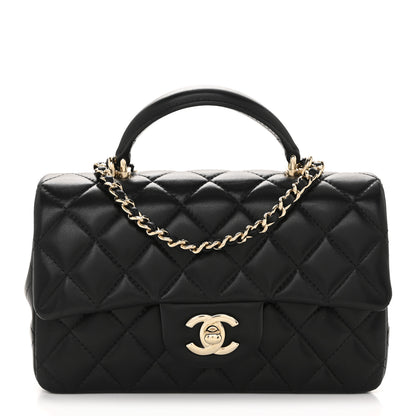 Chanel Lambskin Quilted Mini Top Handle Rectangular Flap Black 1 of 12