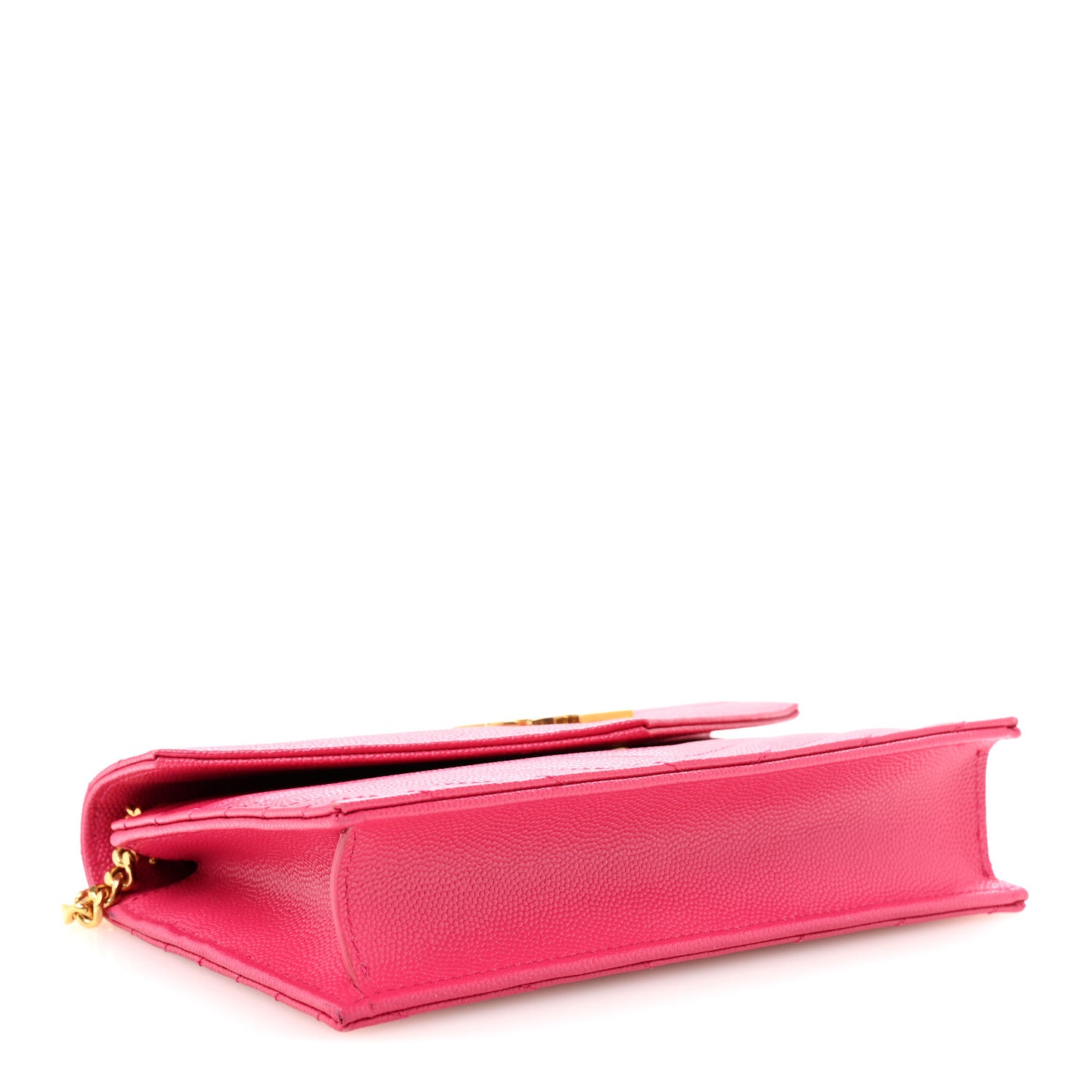 Saint Laurent Grain De Poudre Matelasse Chevron Monogram Envelope Chain Wallet Fresh Fuchsia 4 of 10