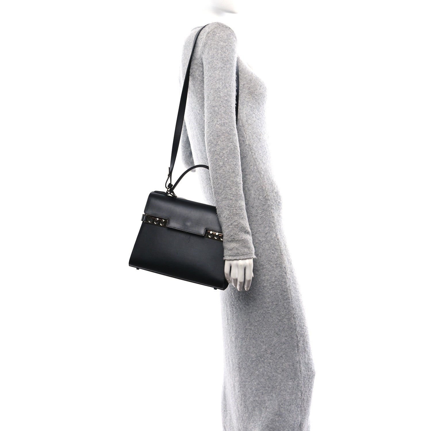 Delvaux Calfskin MM Tempete Satchel Black 2 of 10