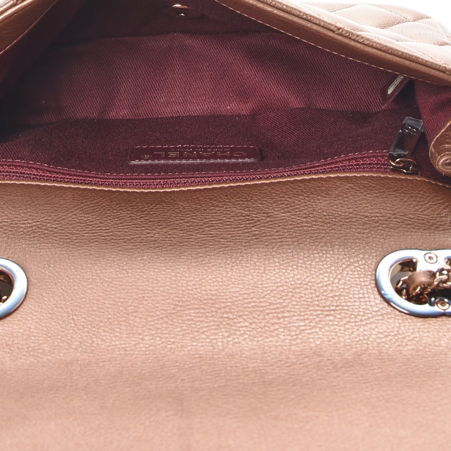 Iridescent Goatskin Quilted Small CC Eyelet Flap Copper
