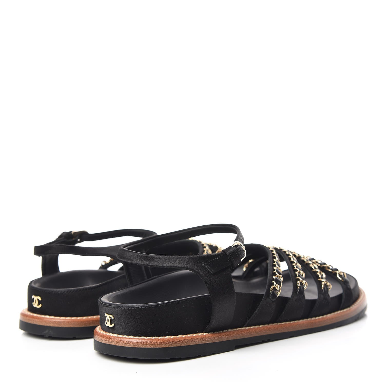 Chanel Satin Lambskin Chain Flat Sandals 37.5 Black 4 of 8