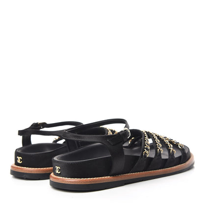 Chanel Satin Lambskin Chain Flat Sandals 37.5 Black 4 of 8