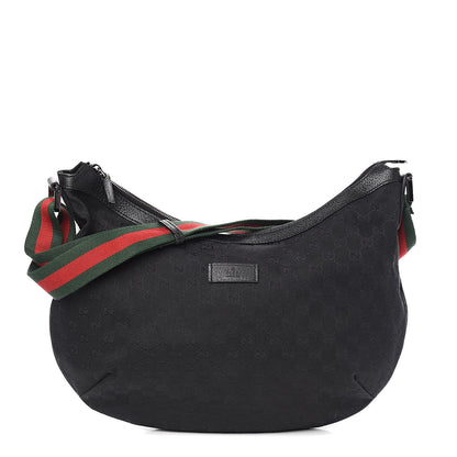 Gucci Monogram Web Medium Half Moon Hobo Black 1 of 13
