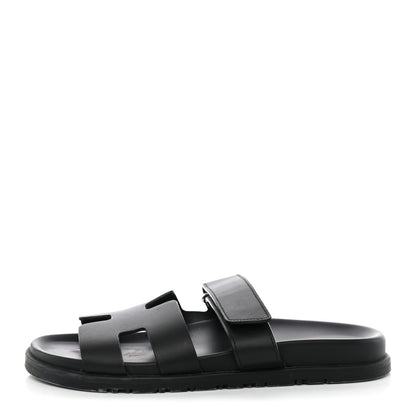 Hermes Calfskin Womens Chypre Sandals 38 Black 1 of 12