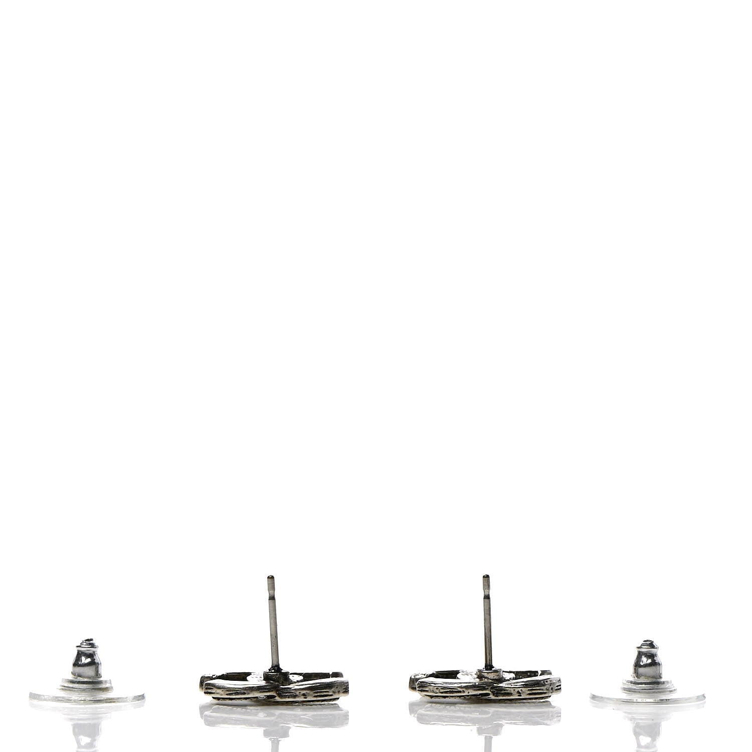 Chanel Crystal Royal Flush CC Stud Earrings Silver 3 of 4