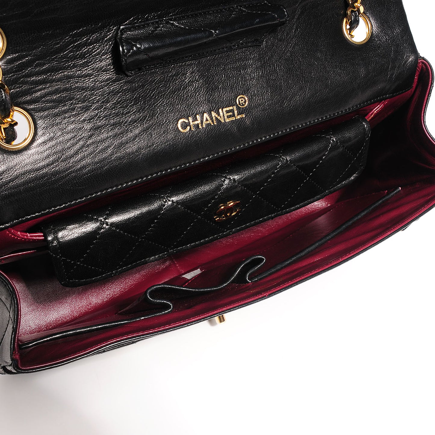 Lambskin Medium Single Flap w Wallet Black