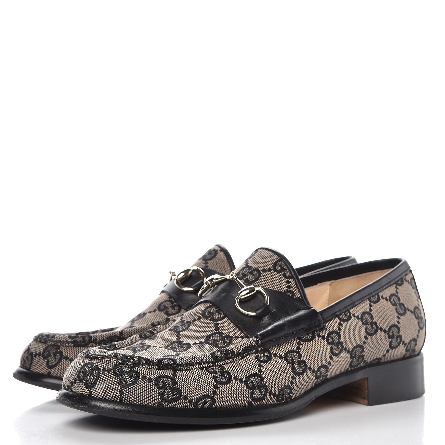 Gucci Monogram Calfskin Womens Horsebit Loafers 7 Black 3 of 11