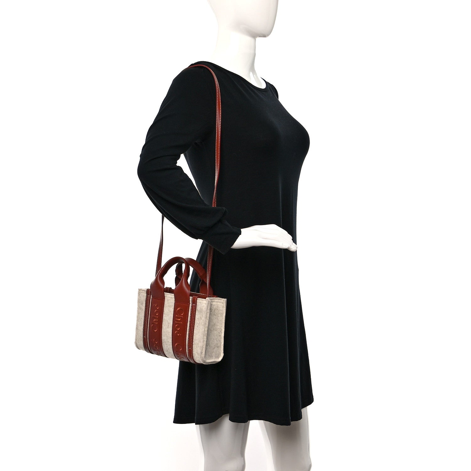 Chloe Felt Calfskin Mini Woody Ribbon Tote Cement Beige 2 of 8