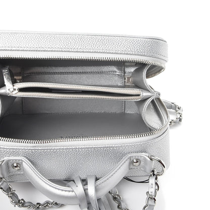 Chanel Metallic Caviar Quilted Medium CC Filigree Vanity Case Silver 5 of 8