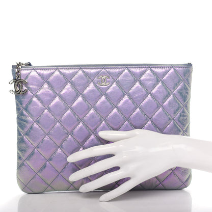 Chanel Iridescent Crumpled Lambskin Medium Cosmetic Case Light Blue 2 of 8