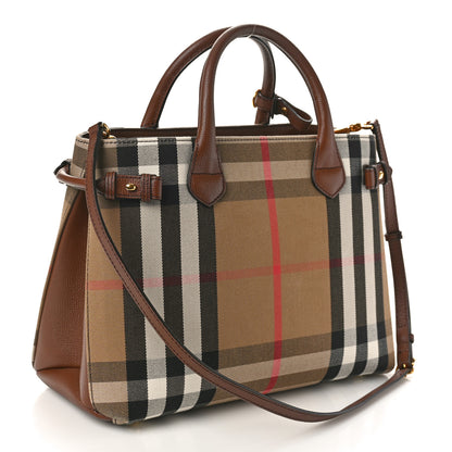 Burberry House Check Grainy Calfskin Medium Banner Tote Tan 3 of 13