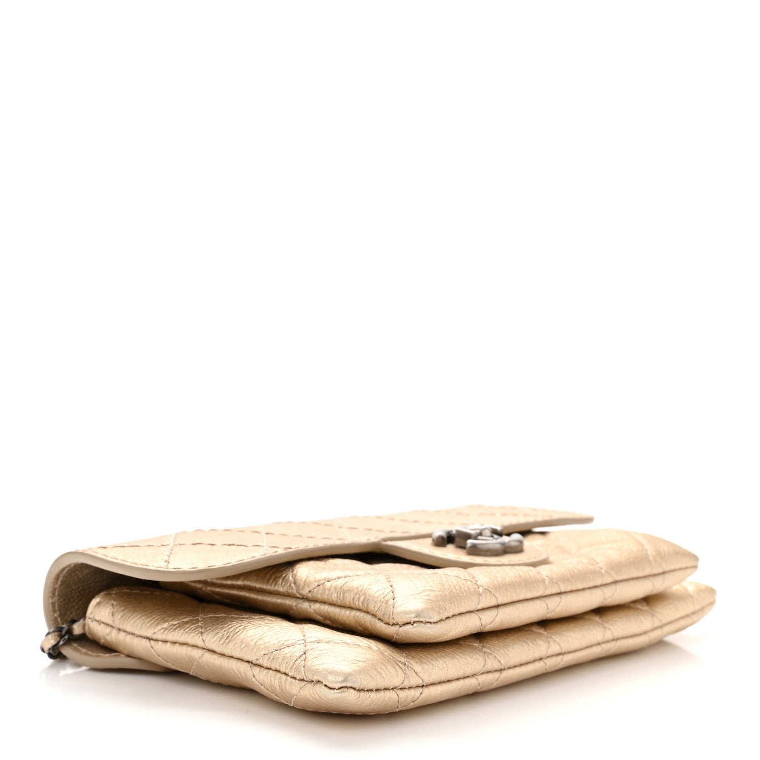 Chanel Metallic Calfskin Quilted Flap Clutch With Chain Light Gold 4 of 11