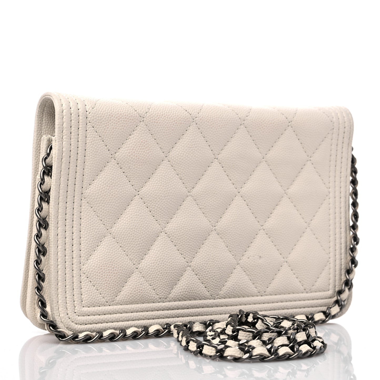 Caviar Quilted Boy Wallet On Chain WOC White