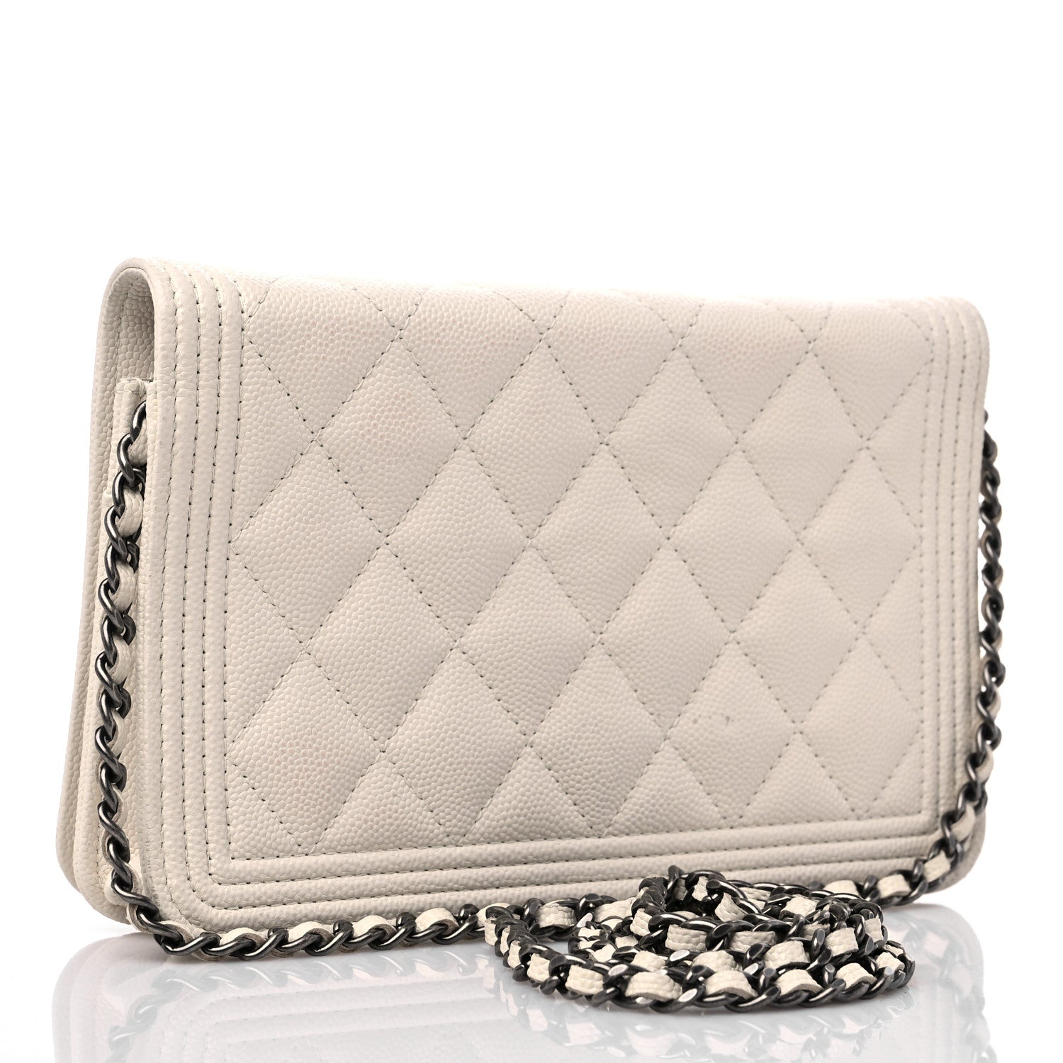 Chanel Caviar Quilted Boy Wallet On Chain WOC White 3 of 14