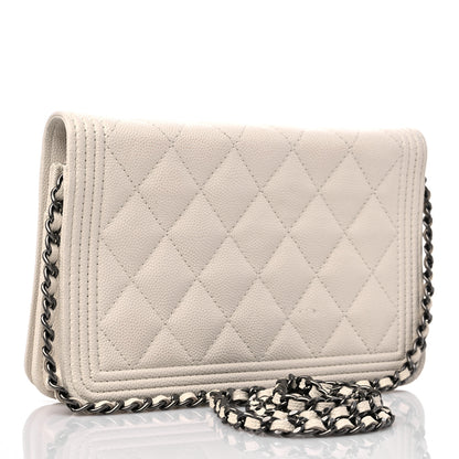 Chanel Caviar Quilted Boy Wallet On Chain WOC White 3 of 14