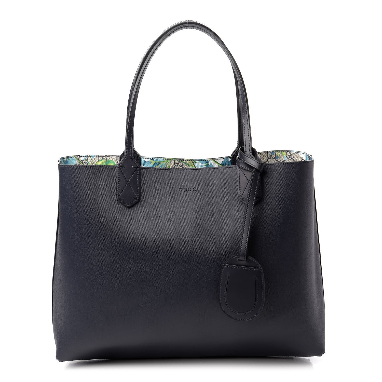 Gucci GG Supreme Monogram Blooms Medium Reversible Tote Beige Blue Navy 10 of 16