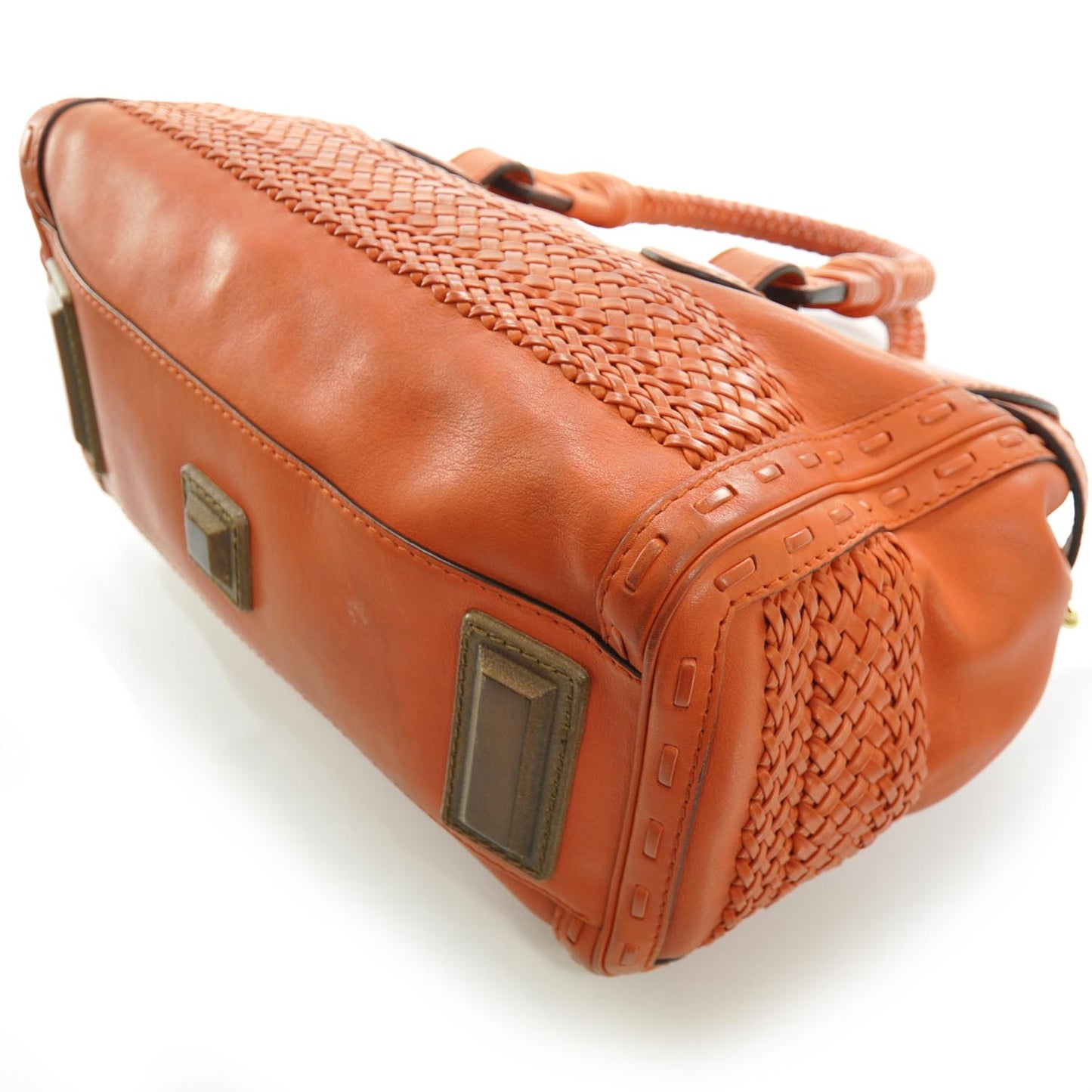 Leather Handmade Medium Top Handle Bag Orange