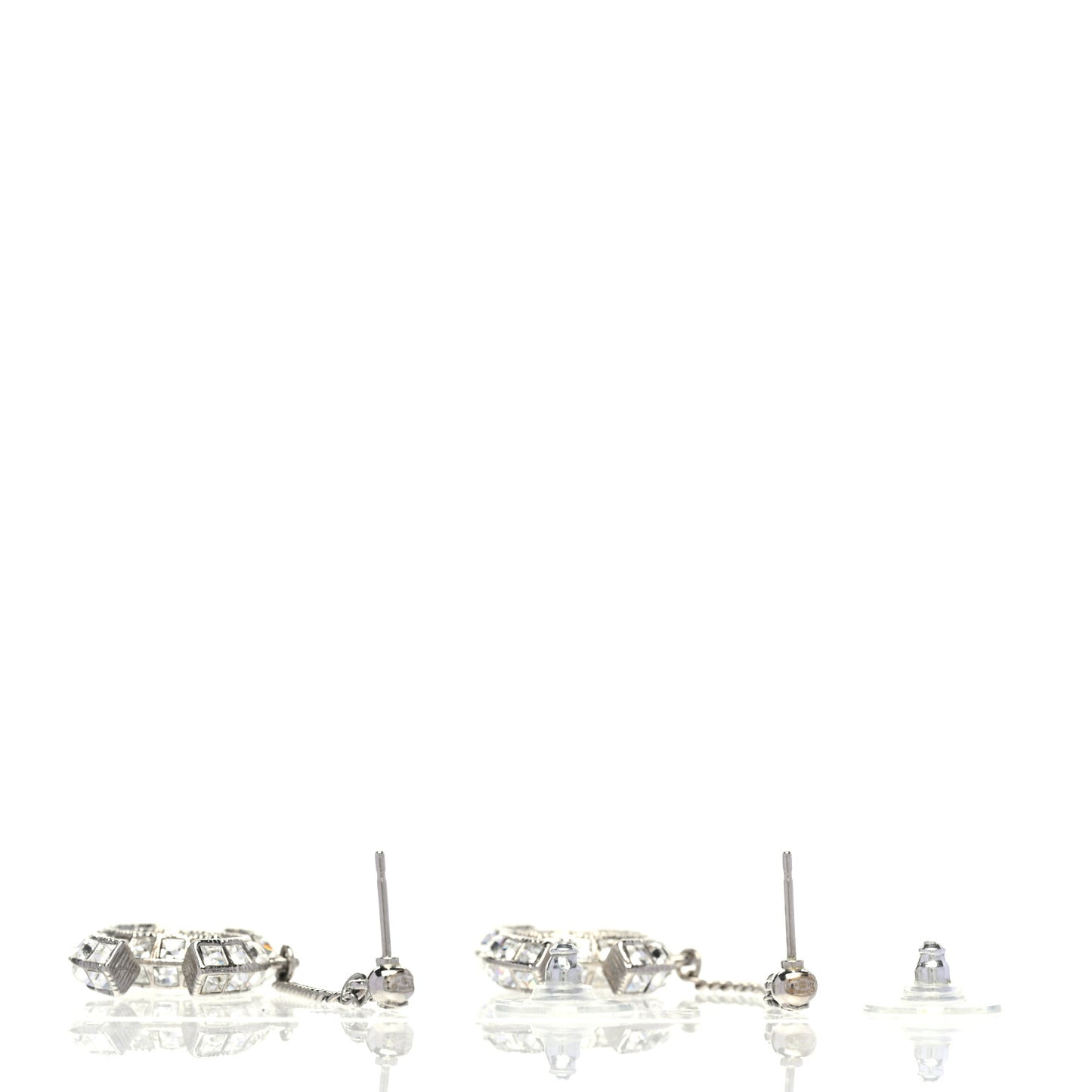 Baguette Crystal CC Drop Earrings Silver