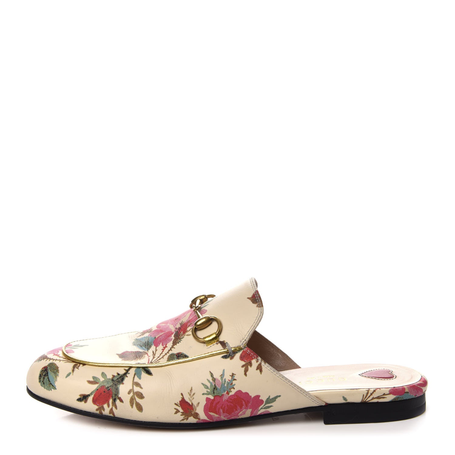 Gucci Calfskin Stamp Allover Rose Princetown Slippers 37 Ivory Multicolor 1 of 8