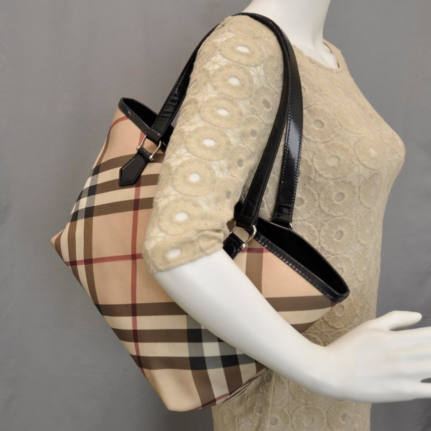 Burberry Patent Trim Nova Check Tote Black 2 of 11