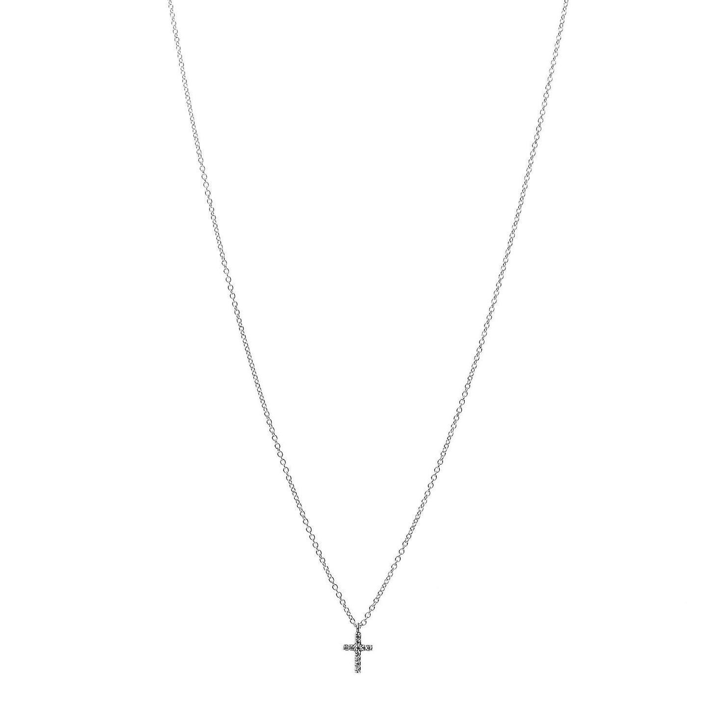 18K White Gold Diamond Mini Cross Pendant Necklace