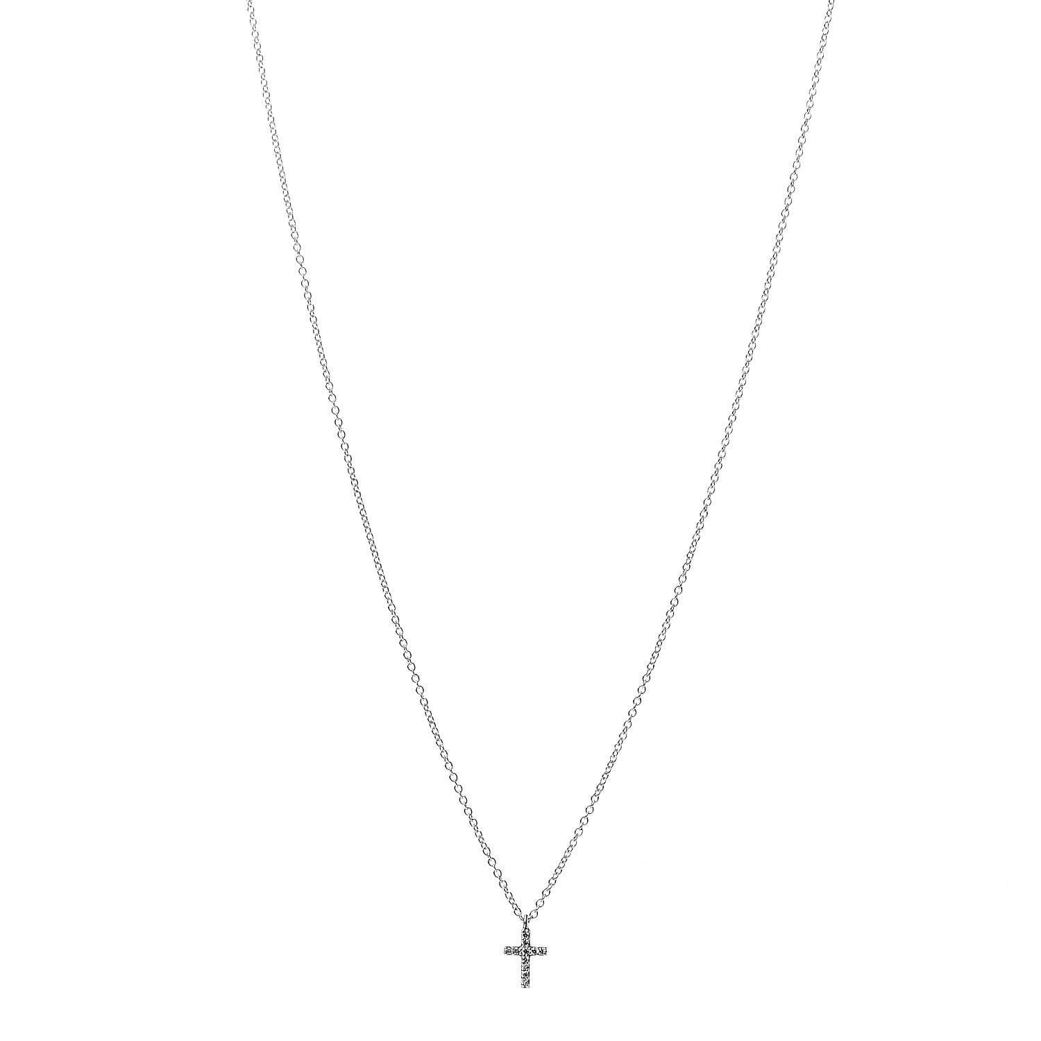 Tiffany 18K White Gold Diamond Mini Cross Pendant Necklace 1 of 6