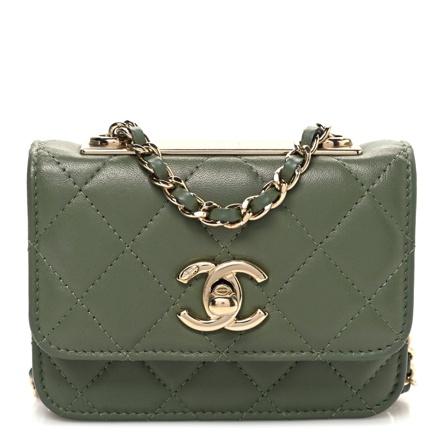 Lambskin Quilted Trendy CC Card Holder On Chain Green