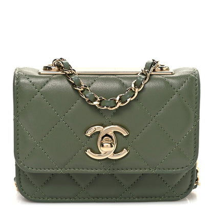 Chanel Lambskin Quilted Trendy CC Card Holder On Chain Green 1 of 12
