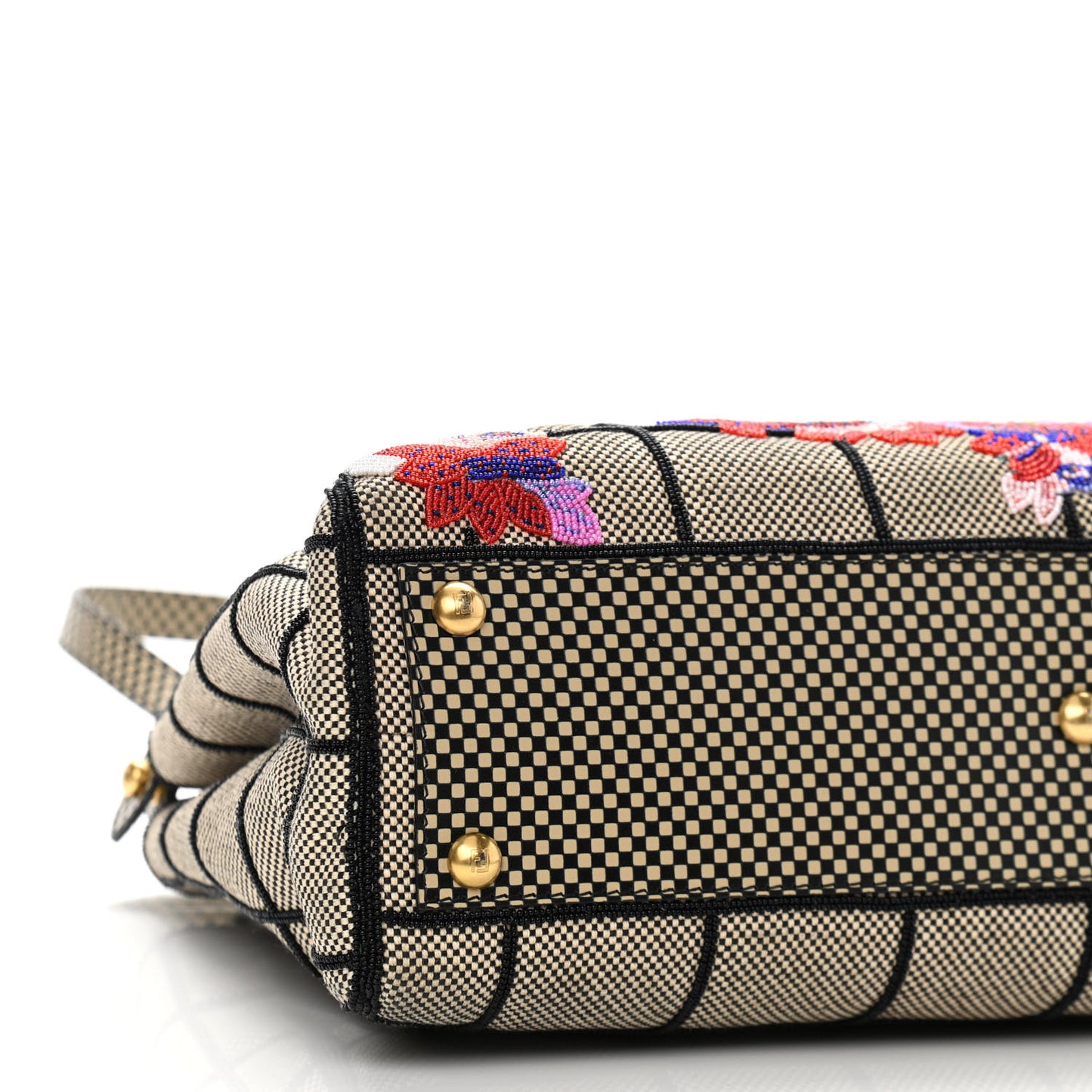Canvas Calfskin Embroidered Medium Peekaboo Iconic Satchel Black Beige Multicolor