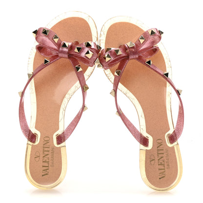 Valentino Garavani PVC Jelly Glitter Rockstud Bow Thong Sandals 35 Pink 2 of 9