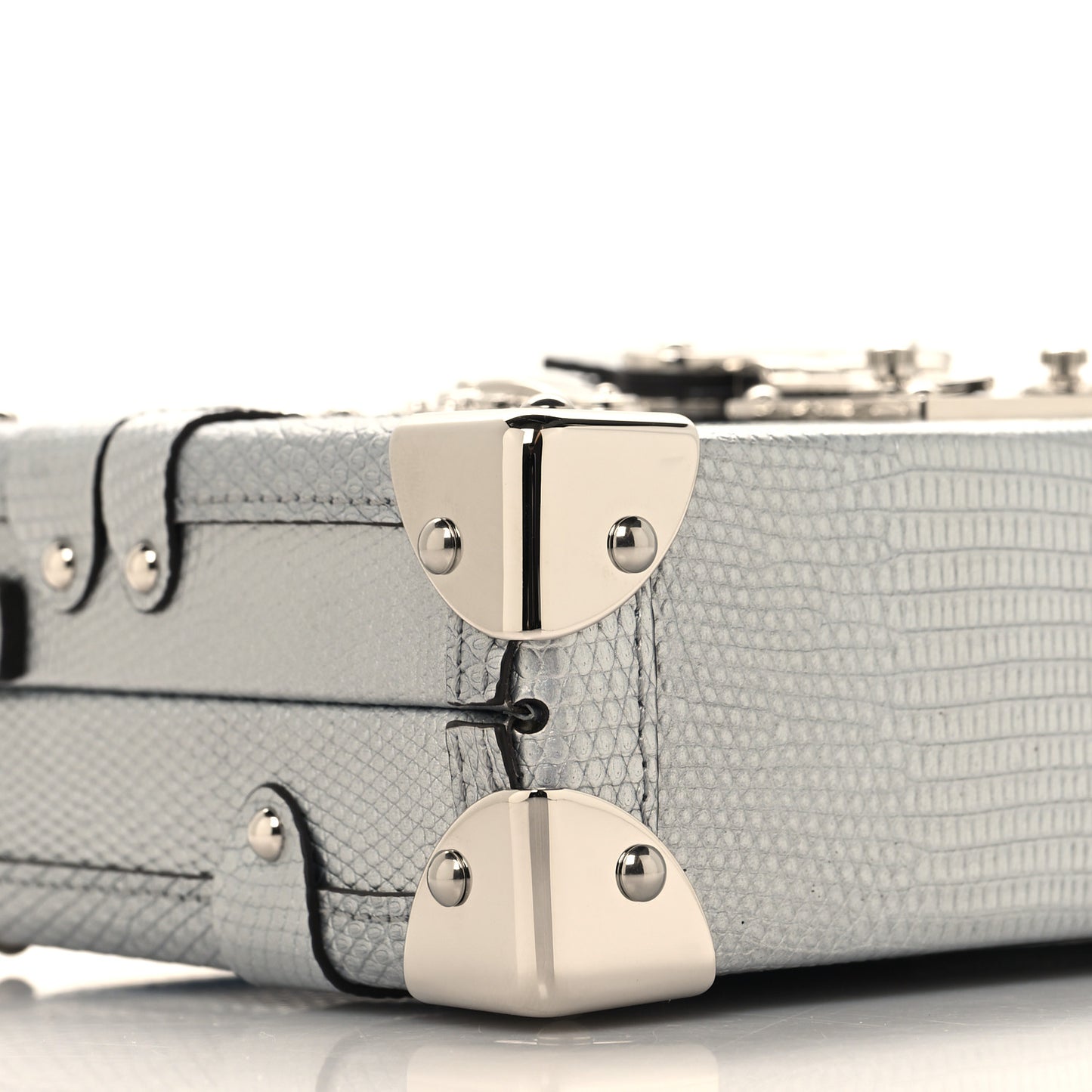 Metallic Lizard Petite Malle Silver