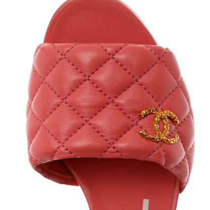 Chanel Lambskin Quilted Textured CC Mules 37.5 Pink 10 of 10