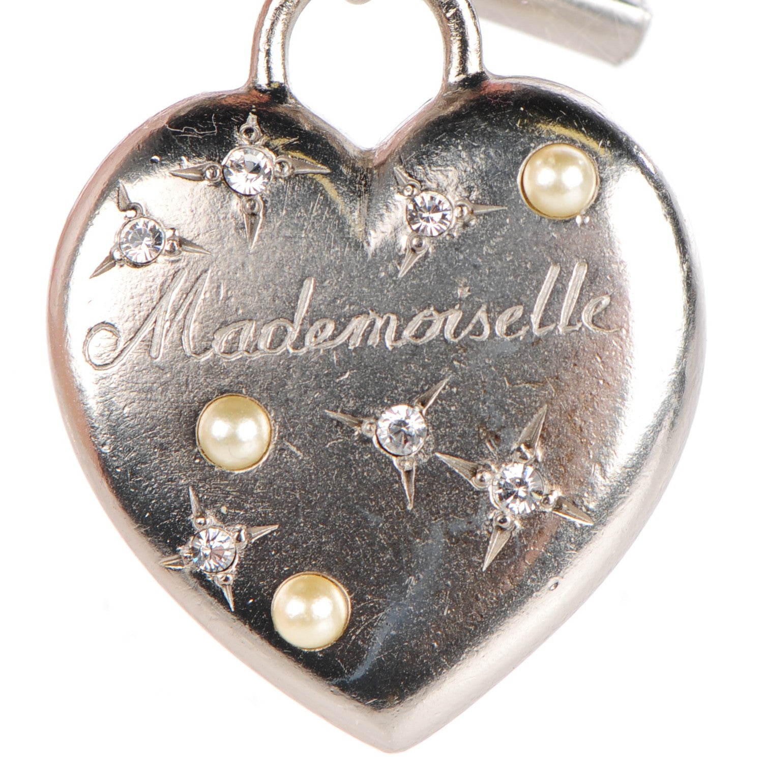 Chanel Crystal Pearl CC Heart Brooch Silver 3 of 4
