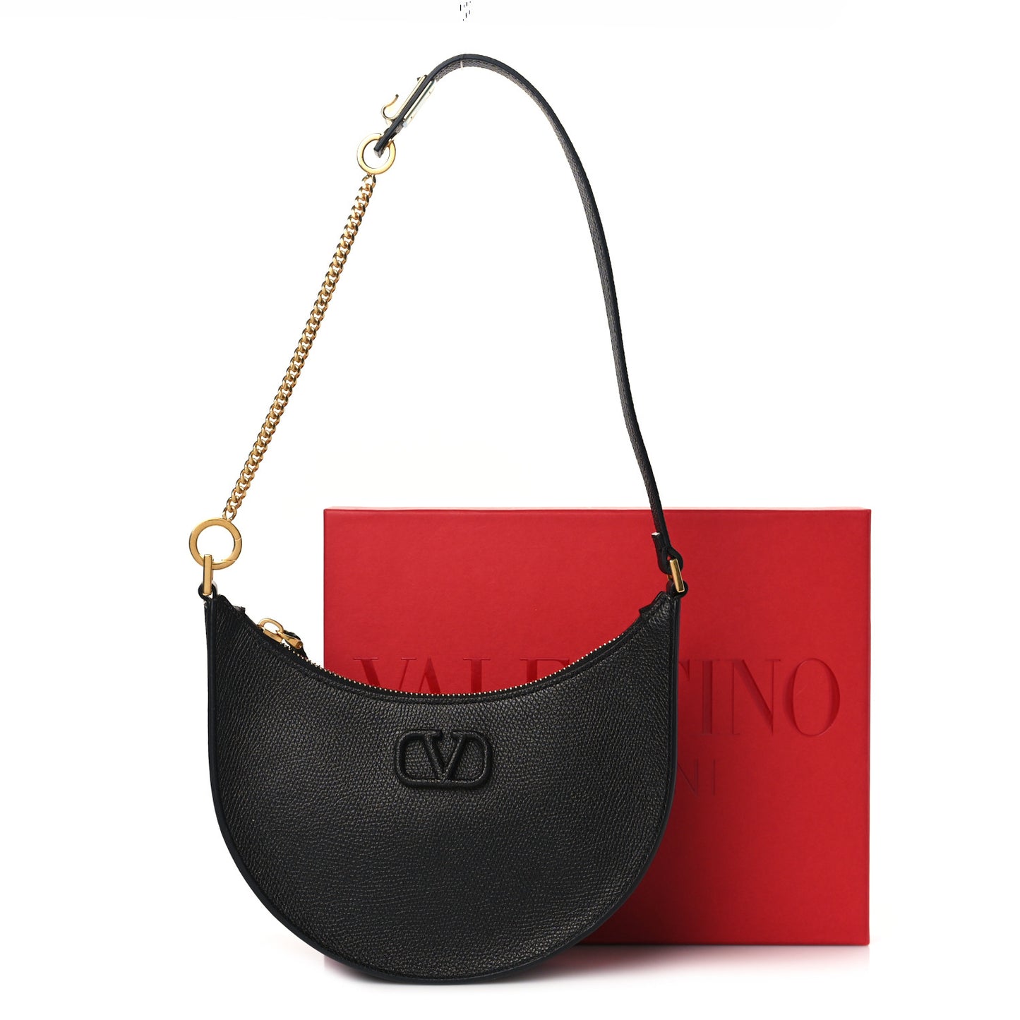 Grainy Calfskin Mini Vlogo Hobo Bag Black
