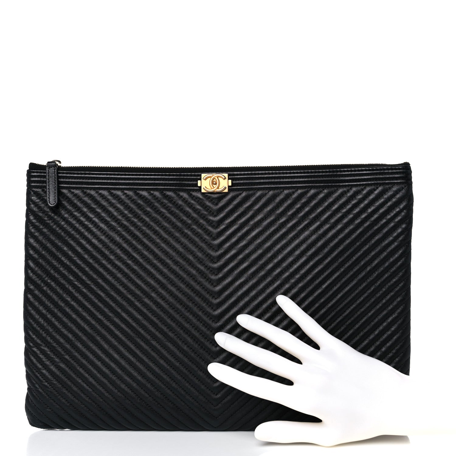 Chanel Calfskin Chevron Medium Boy Cosmetic Case Black 2 of 11