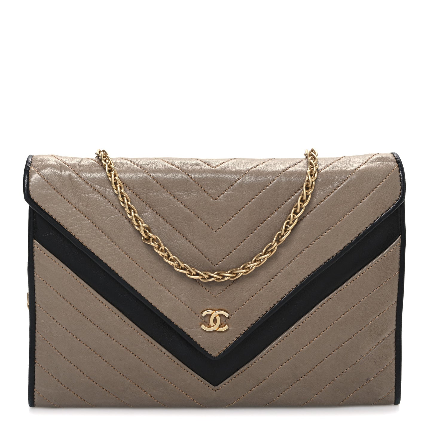 Lambskin Chevron Envelope Flap Beige Black