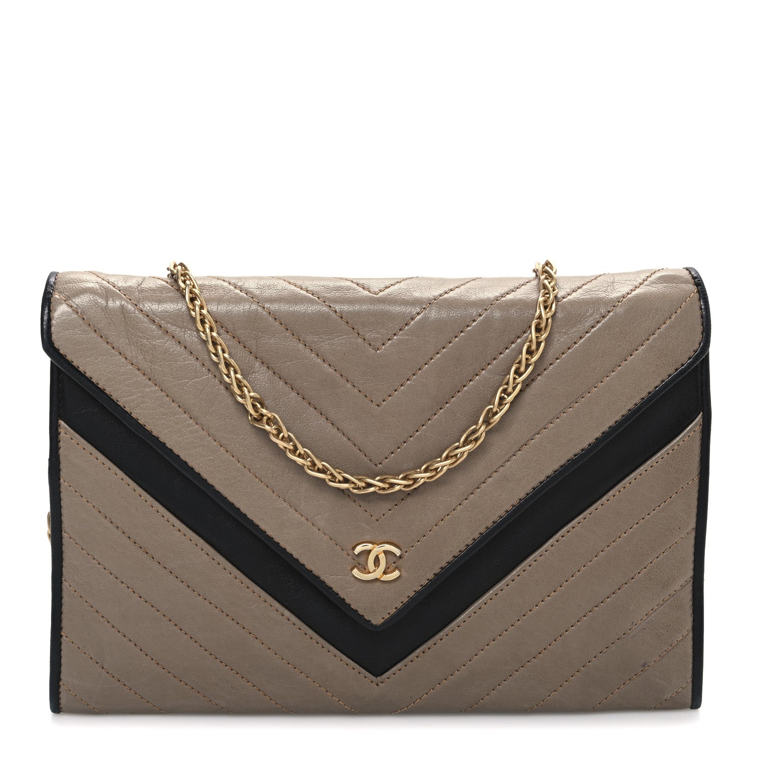 Chanel Lambskin Chevron Envelope Flap Beige Black 1 of 10