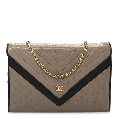 Chanel Lambskin Chevron Envelope Flap Beige Black 1 of 10