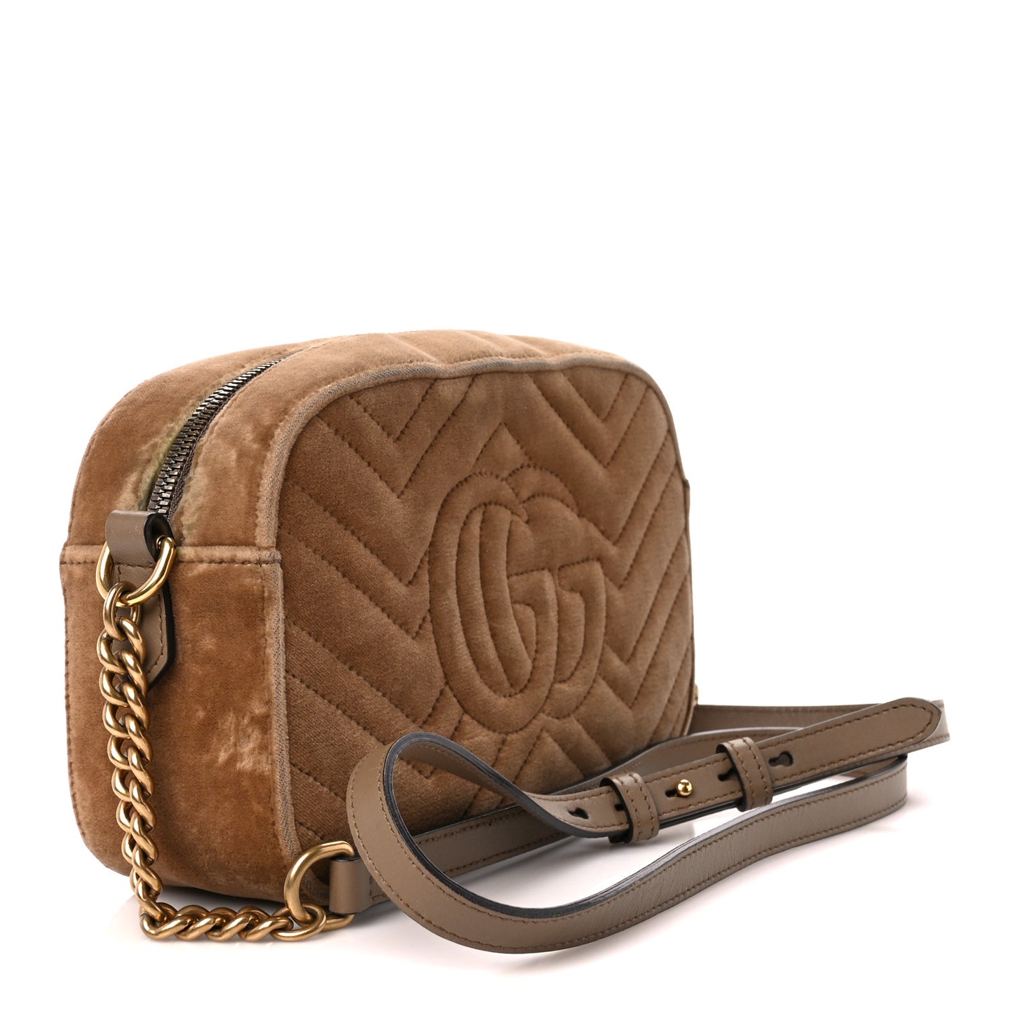 Velvet Matelasse Small GG Marmont Chain Shoulder Bag Taupe